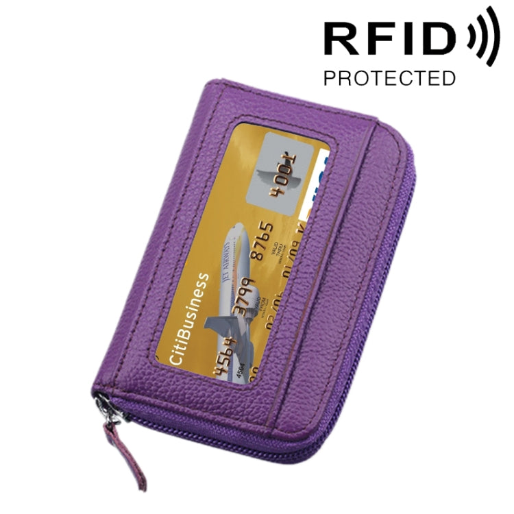 กระเป๋าสตางค์ใส่บัตรซิปแนวนอนหนังวัวแท้ สีพื้น ป้องกัน RFID พร้อมช่องใส่บัตร 12 ช่อง ขนาด: 11.5*7.5 ซม.