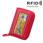 กระเป๋าสตางค์ใส่บัตรซิปแนวนอนหนังวัวแท้ สีพื้น ป้องกัน RFID พร้อมช่องใส่บัตร 12 ช่อง ขนาด: 11.5*7.5 ซม.