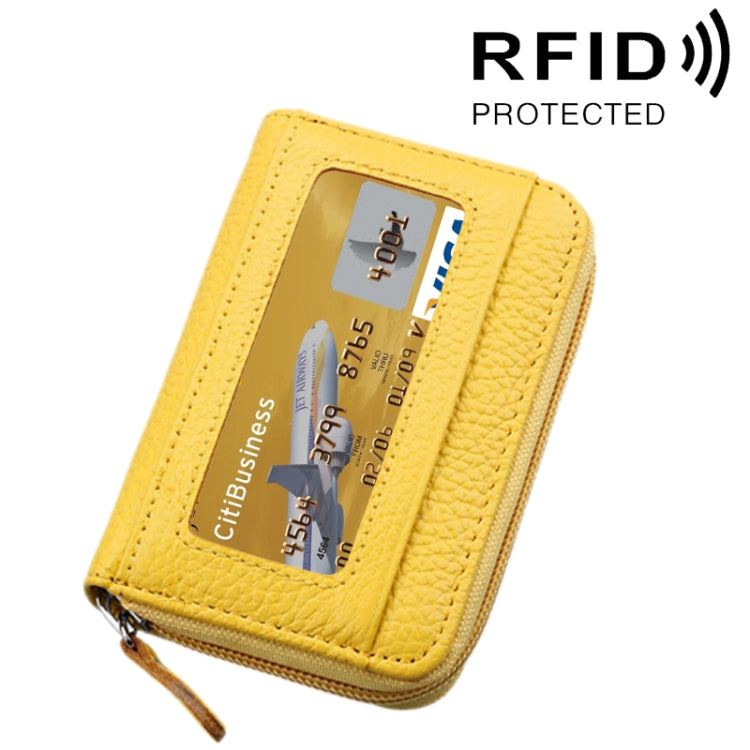 กระเป๋าสตางค์ใส่บัตรซิปแนวนอนหนังวัวแท้ สีพื้น ป้องกัน RFID พร้อมช่องใส่บัตร 12 ช่อง ขนาด: 11.5*7.5 ซม.
