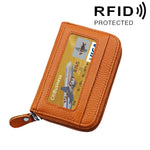 กระเป๋าสตางค์ใส่บัตรซิปแนวนอนหนังวัวแท้ สีพื้น ป้องกัน RFID พร้อมช่องใส่บัตร 12 ช่อง ขนาด: 11.5*7.5 ซม.