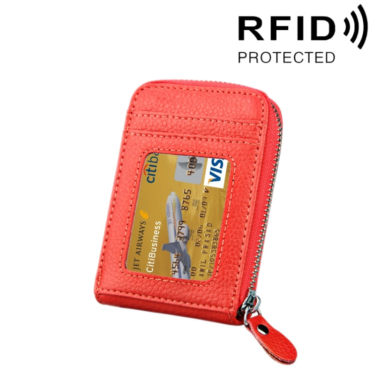 กระเป๋าสตางค์ใส่บัตรซิปแนวตั้งหนังวัวแท้ สีพื้น ป้องกัน RFID พร้อมช่องใส่บัตร 12 ช่อง ขนาด: 11.5*7.5 ซม.