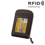 กระเป๋าสตางค์ใส่บัตรซิปแนวตั้งหนังวัวแท้ สีพื้น ป้องกัน RFID พร้อมช่องใส่บัตร 12 ช่อง ขนาด: 11.5*7.5 ซม.