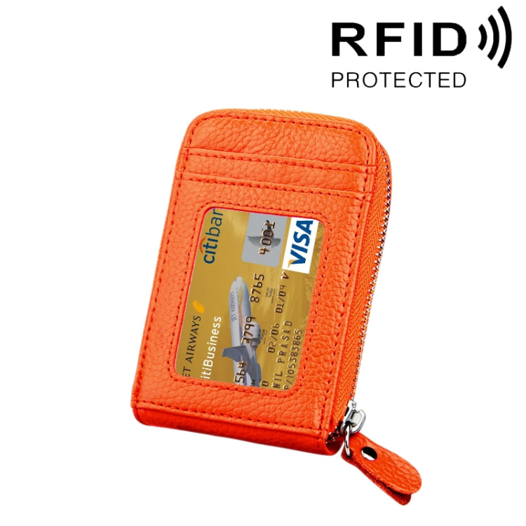 กระเป๋าสตางค์ใส่บัตรซิปแนวตั้งหนังวัวแท้ สีพื้น ป้องกัน RFID พร้อมช่องใส่บัตร 12 ช่อง ขนาด: 11.5*7.5 ซม.