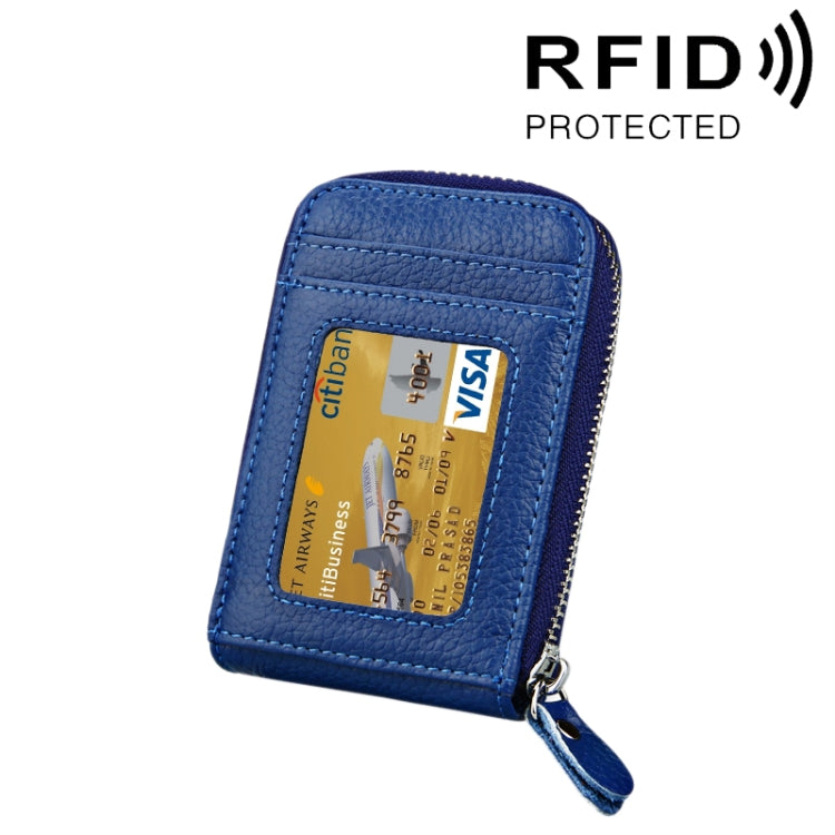 กระเป๋าสตางค์ใส่บัตรซิปแนวตั้งหนังวัวแท้ สีพื้น ป้องกัน RFID พร้อมช่องใส่บัตร 12 ช่อง ขนาด: 11.5*7.5 ซม.