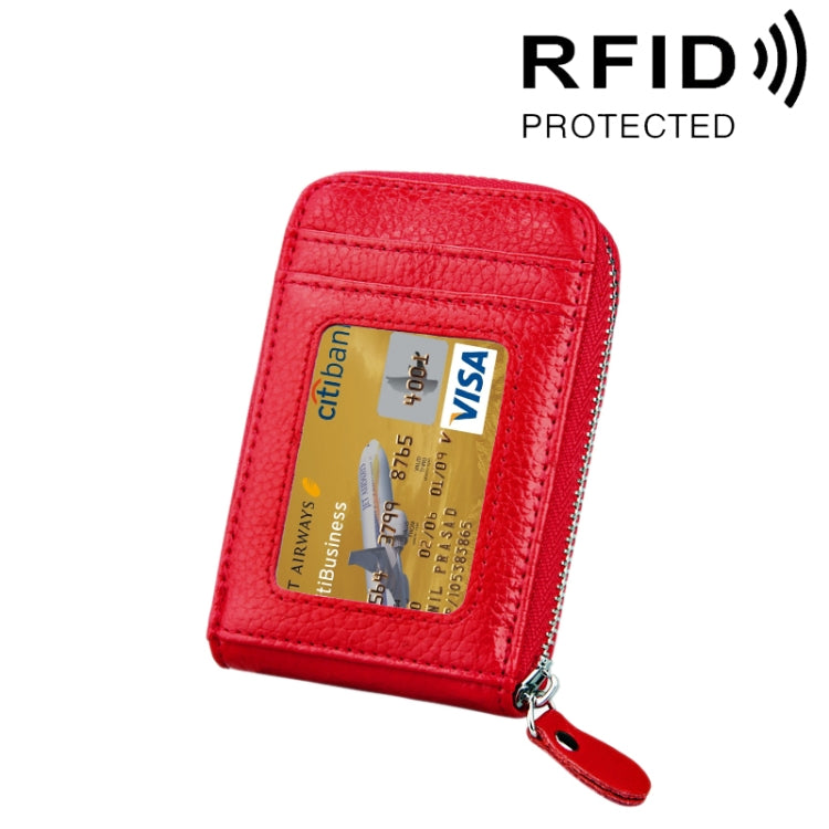 กระเป๋าสตางค์ใส่บัตรซิปแนวตั้งหนังวัวแท้ สีพื้น ป้องกัน RFID พร้อมช่องใส่บัตร 12 ช่อง ขนาด: 11.5*7.5 ซม.
