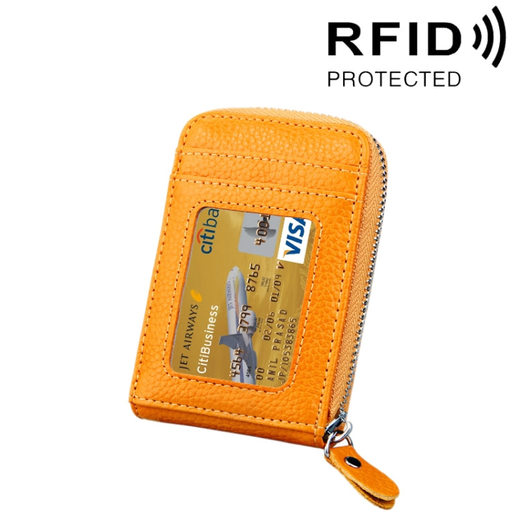 กระเป๋าสตางค์ใส่บัตรซิปแนวตั้งหนังวัวแท้ สีพื้น ป้องกัน RFID พร้อมช่องใส่บัตร 12 ช่อง ขนาด: 11.5*7.5 ซม.
