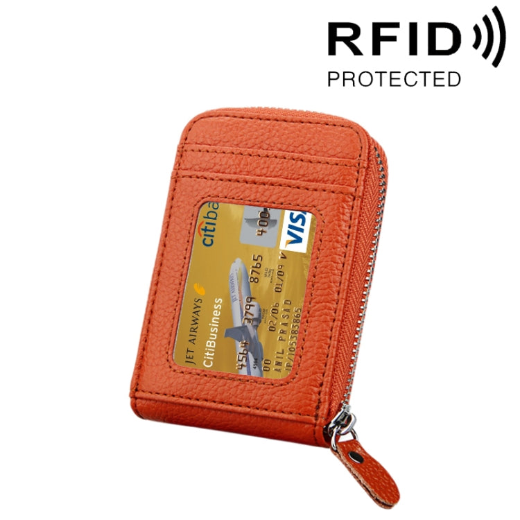 กระเป๋าสตางค์ใส่บัตรซิปแนวตั้งหนังวัวแท้ สีพื้น ป้องกัน RFID พร้อมช่องใส่บัตร 12 ช่อง ขนาด: 11.5*7.5 ซม.