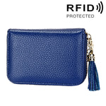 กระเป๋าสตางค์หนังวัวแท้สีพื้น ซิปใส่บัตร ป้องกัน RFID พร้อมพู่และช่องใส่บัตร 15 ช่อง สำหรับผู้หญิง ขนาด: 11.1*7.6*3.5 ซม.