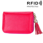 กระเป๋าสตางค์หนังวัวแท้สีพื้น ซิปใส่บัตร ป้องกัน RFID พร้อมพู่และช่องใส่บัตร 15 ช่อง สำหรับผู้หญิง ขนาด: 11.1*7.6*3.5 ซม.