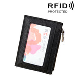 กระเป๋าสตางค์หนังวัวสีพื้น ซิปใส่บัตร ป้องกัน RFID กระเป๋าใส่เหรียญ ขนาด: 11*8*1.5 ซม.