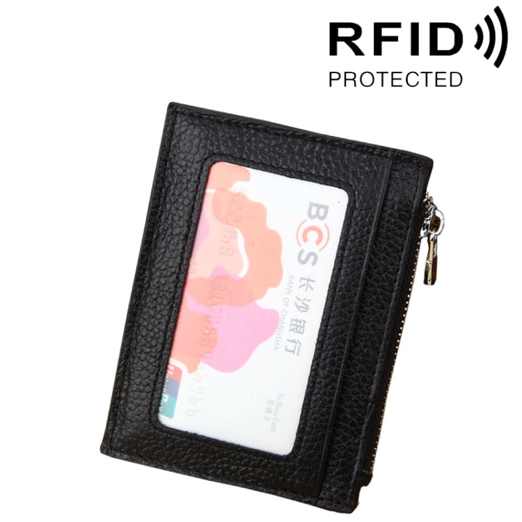 กระเป๋าสตางค์หนังวัวสีพื้น ซิปใส่บัตร ป้องกัน RFID กระเป๋าใส่เหรียญ ขนาด: 11*8*1.5 ซม.