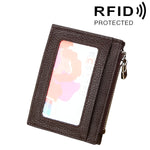 กระเป๋าสตางค์หนังวัวสีพื้น ซิปใส่บัตร ป้องกัน RFID กระเป๋าใส่เหรียญ ขนาด: 11*8*1.5 ซม.