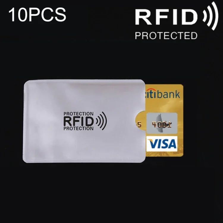กล่องใส่บัตรเครดิตและบัตรธนาคารกัน RFID ฟอยล์อลูมิเนียม 10 ชิ้น ขนาด: 9.1*6.3 ซม. RFID 10 ชิ้น