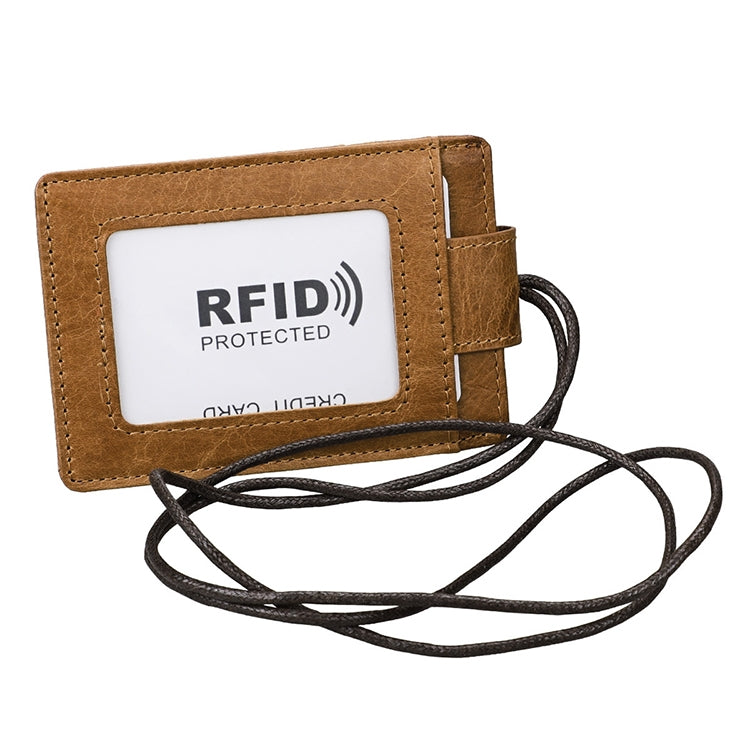 KB153 Antimagnetic RFID Leather Card Holder ID Card Badge with Lanyard
