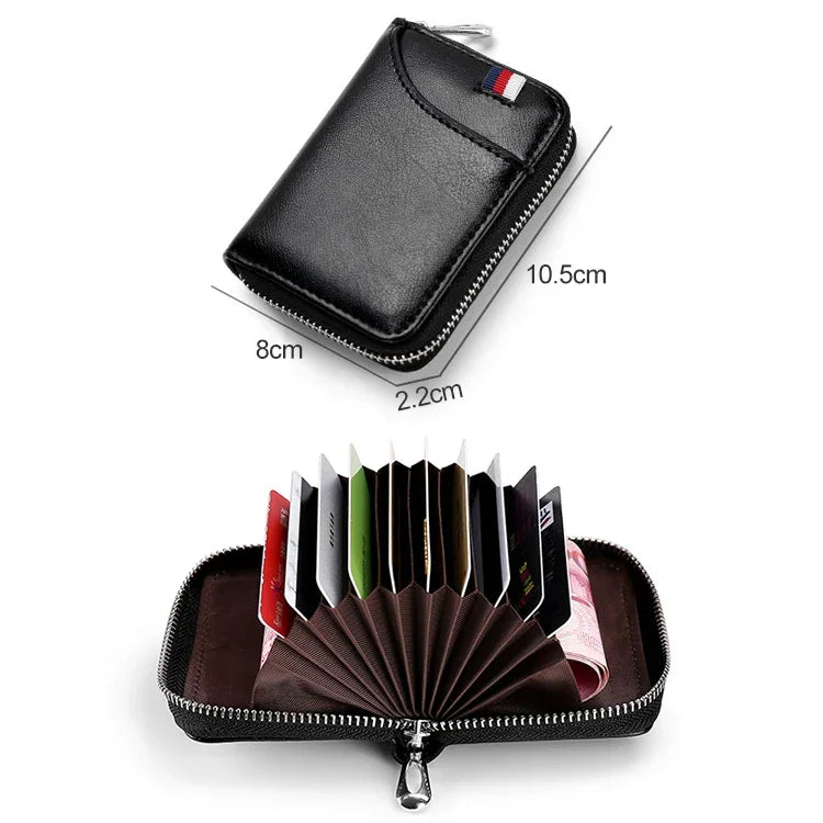 KB155 กระเป๋าสตางค์หนังซิปกันแม่เหล็ก RFID ความจุใหญ่สำหรับใส่บัตร