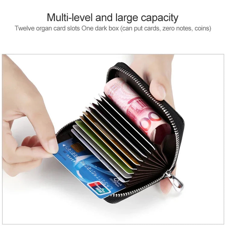 KB155 กระเป๋าสตางค์หนังซิปกันแม่เหล็ก RFID ความจุใหญ่สำหรับใส่บัตร