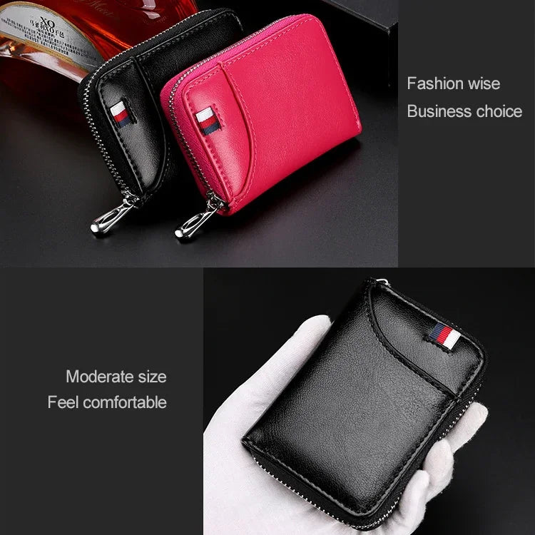 KB155 กระเป๋าสตางค์หนังซิปกันแม่เหล็ก RFID ความจุใหญ่สำหรับใส่บัตร