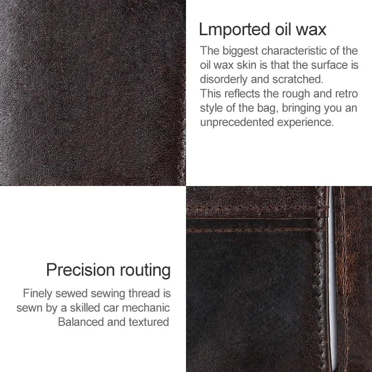 8232 Antimagnetic RFID Men Oil Wax Leather Wallet with Detachable Card Holder, 8232