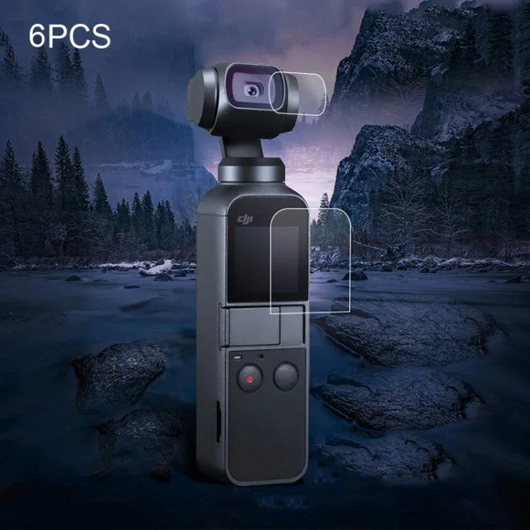 ชุดป้องกันเลนส์ 6 ชิ้น + ฟิล์มกระจกนิรภัยหน้าจอสำหรับ DJI OSMO Pocket Gimbal, ป้องกันเลนส์ 6 ชิ้น