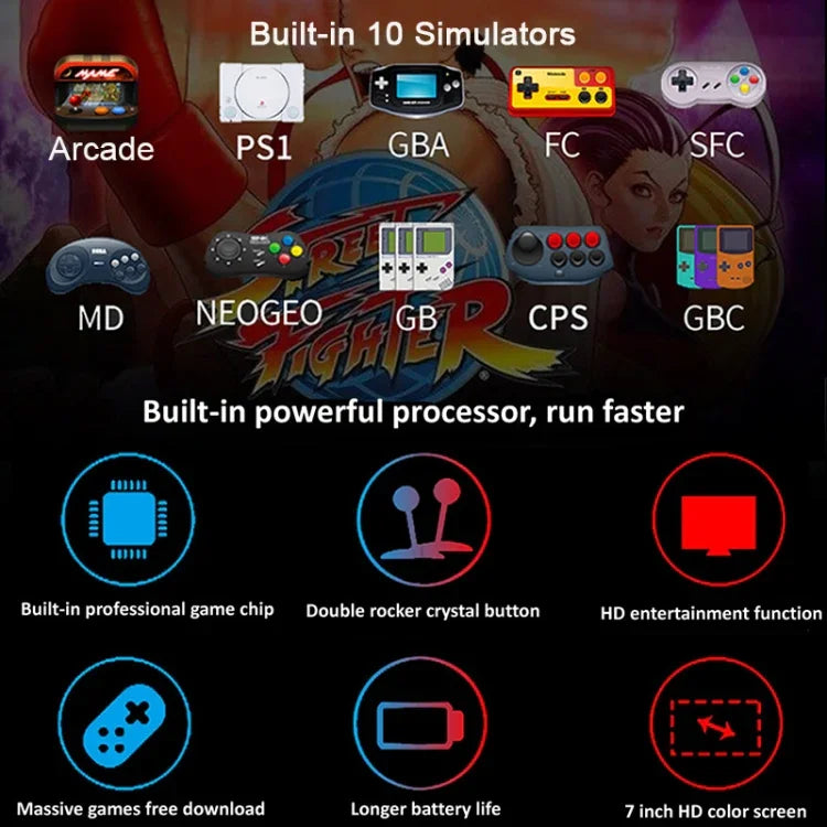 เครื่องเล่นเกมพกพา Powkiddy X12 Plus เกมคลาสสิกย้อนยุค พร้อมหน้าจอ HD 7 นิ้ว และหน่วยความจำ 16GB, รองรับ MP4 / หนังสืออิเล็กทรอนิกส์, รุ่น X12 Plus