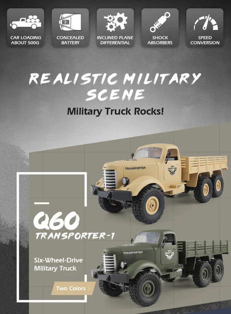 รถบรรทุกทหารบังคับวิทยุ 6WD แบบสายพาน ขนาด 1:16 2.4GHz รุ่น JJR/C Q60 Transporter-1, รุ่น Q60