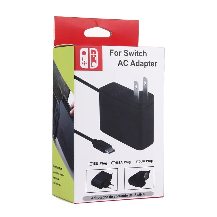สำหรับ Nintendo Switch NS อะแดปเตอร์ชาร์จไฟสำหรับเครื่องเล่นเกม, DC 5V, ความยาวสาย: 1.5 ม., ปลั๊ก EU (สีดำ), สำหรับ Switch NS ปลั๊ก EU