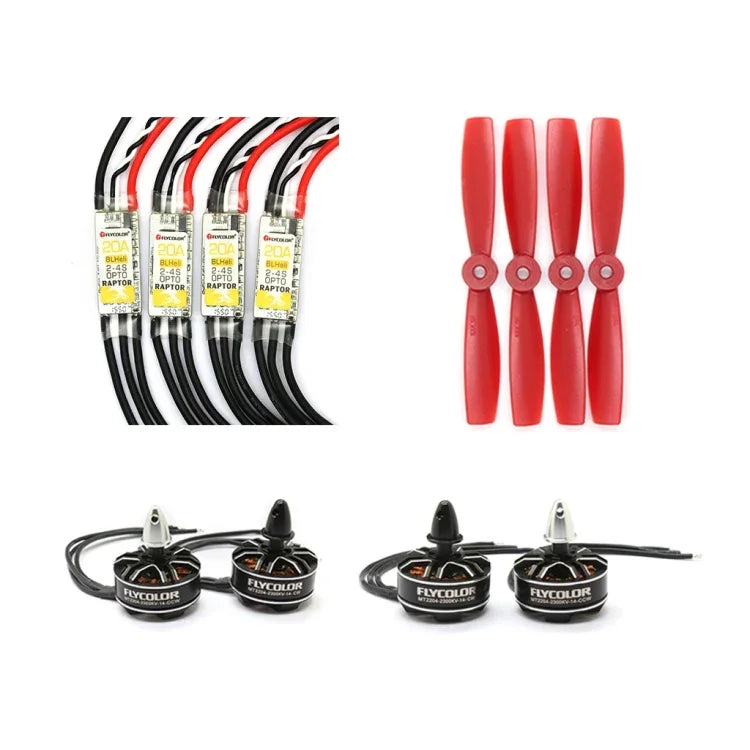 ชุดพลังงาน Flycolor Raptor ซีรีส์ ประกอบด้วย ตัวควบคุมความเร็ว 20A 4 ชิ้น + มอเตอร์ 2300KV 4 ชิ้น + ใบพัด 5045 4 ชิ้น, 2300KV