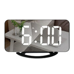 TS-8201-W กระจกแต่งหน้าพร้อมนาฬิกาโต๊ะ LED อเนกประสงค์ พร้อมนาฬิกาปลุกอิเล็กทรอนิกส์แบบอัตโนมัติและเซ็นเซอร์แสง