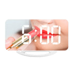 TS-8201-W กระจกแต่งหน้าพร้อมนาฬิกาโต๊ะ LED อเนกประสงค์ พร้อมนาฬิกาปลุกอิเล็กทรอนิกส์แบบอัตโนมัติและเซ็นเซอร์แสง