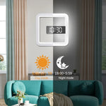 TS-S28-W นาฬิกาปลุกดิจิทัลอเนกประสงค์พร้อมเทอร์โมมิเตอร์ RGB รูปทรงสี่เหลี่ยม นาฬิกากระจก LED นาฬิกาแขวนผนังแบบกลวง, เทอร์โมมิเตอร์ RGB นาฬิกา