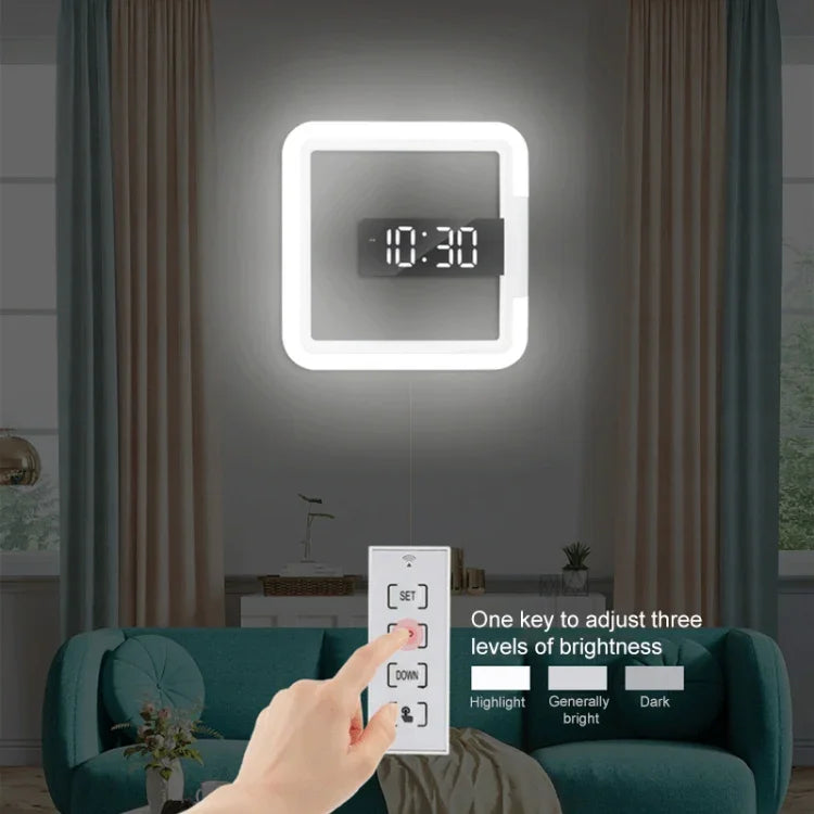 TS-S28-W นาฬิกาปลุกดิจิทัลอเนกประสงค์พร้อมเทอร์โมมิเตอร์ RGB รูปทรงสี่เหลี่ยม นาฬิกากระจก LED นาฬิกาแขวนผนังแบบกลวง, เทอร์โมมิเตอร์ RGB นาฬิกา