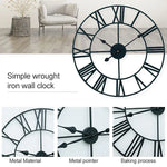 นาฬิกาแขวนผนังเหล็กทรงกลมสไตล์เรโทร ขนาด 45 ซม. ตัวเลขโรมันแบบเงียบสำหรับห้องนั่งเล่น, 45 ซม.