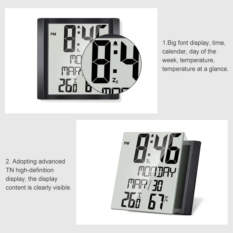 TS-8608 นาฬิกาหน้าจอใหญ่มัลติฟังก์ชัน เทอร์โมมิเตอร์และไฮโกรมิเตอร์สำหรับบ้าน, TS-8608