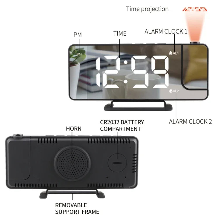 นาฬิกาปลุกดิจิตอล TS-9210 พร้อมการฉายภาพกระจกและแสดงเวลา, TS-9210