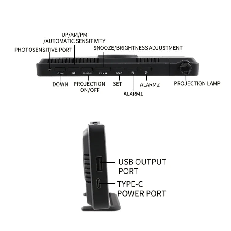 นาฬิกาปลุกดิจิตอล TS-9210 พร้อมการฉายภาพกระจกและแสดงเวลา, TS-9210