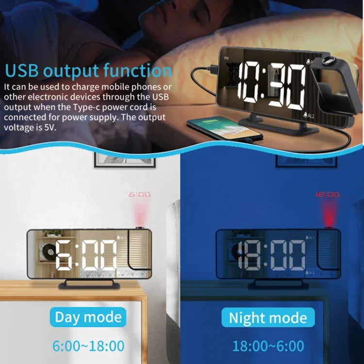 นาฬิกาปลุกดิจิตอล TS-9210 พร้อมการฉายภาพกระจกและแสดงเวลา, TS-9210