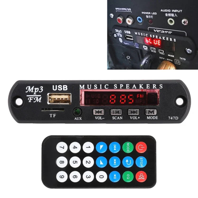 บอร์ดถอดรหัสเครื่องเล่น MP3 วิทยุรถยนต์ 12V รองรับ FM การ์ด TF USB ช่อง AUX 3.5 มม. ไม่มีบลูทูธและบันทึกเสียง