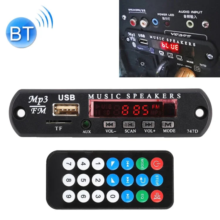 บอร์ดถอดรหัสเครื่องเล่น MP3 เสียงรถยนต์ 12V พร้อมบลูทูธ วิทยุ FM, ช่อง TF, USB, AUX 3.5 มม., ไม่มีฟังก์ชันบันทึกเสียง, ไม่มีฟังก์ชันบันทึกเสียง