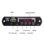 บอร์ดถอดรหัสเครื่องเล่น MP3 เสียงรถยนต์ 12V พร้อมบลูทูธ วิทยุ FM, ช่อง TF, USB, AUX 3.5 มม., ไม่มีฟังก์ชันบันทึกเสียง, ไม่มีฟังก์ชันบันทึกเสียง