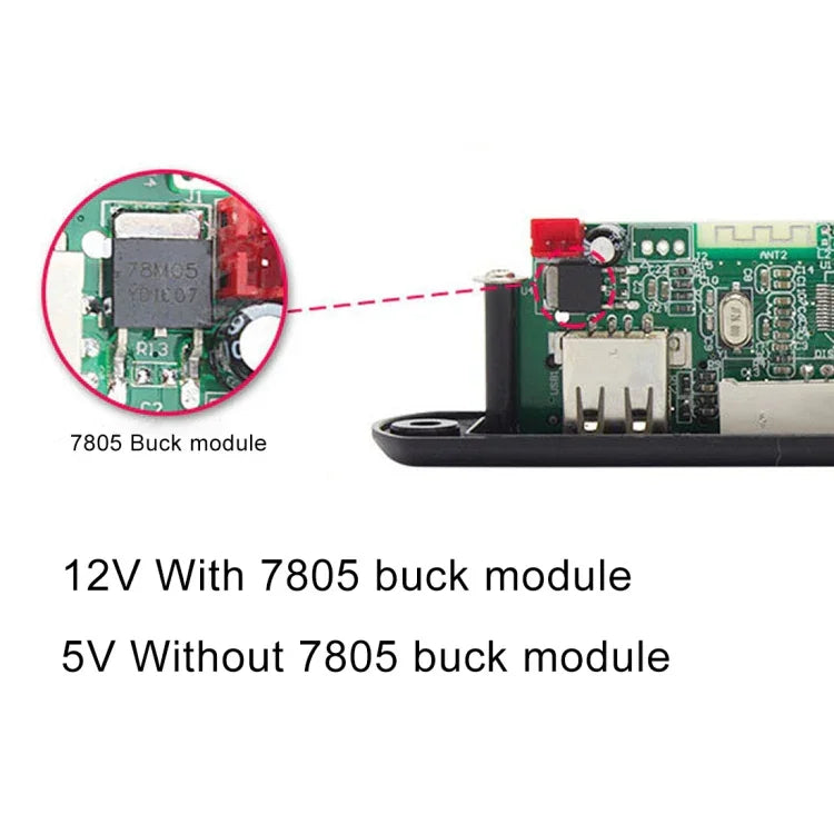 บอร์ดถอดรหัสเครื่องเล่น MP3 เสียงรถยนต์ 12V พร้อมบลูทูธ วิทยุ FM, ช่อง TF, USB, AUX 3.5 มม., ไม่มีฟังก์ชันบันทึกเสียง, ไม่มีฟังก์ชันบันทึกเสียง
