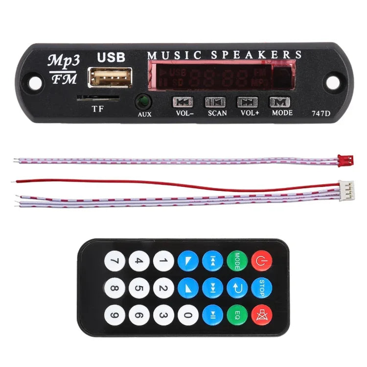 บอร์ดถอดรหัสเครื่องเล่น MP3 เสียงรถยนต์ 12V พร้อมบลูทูธ วิทยุ FM, ช่อง TF, USB, AUX 3.5 มม., ไม่มีฟังก์ชันบันทึกเสียง, ไม่มีฟังก์ชันบันทึกเสียง