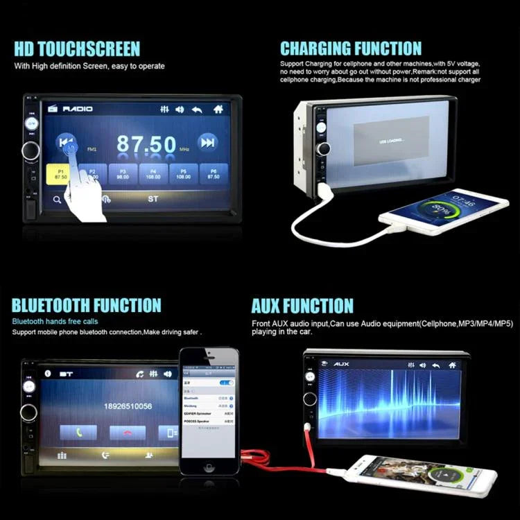 เครื่องเล่น MP5 วิทยุบลูทูธรถยนต์ 2 Din 7 นิ้ว รุ่น 7010B รองรับ FM, USB และ TF Card