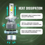 2pcs H4 18W 1800LM 6000K Waterproof IP68 Car Auto LED Headlight with 2 COB LED Lamps, DC 9-36V, H4