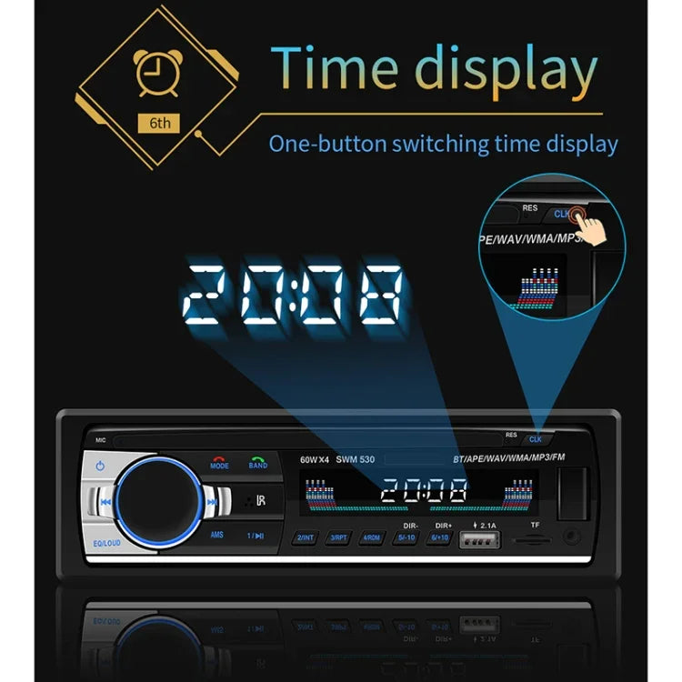 SWM-530 เครื่องชาร์จรถยนต์ 12V แบบ USB คู่ วิทยุ MP3 รองรับ FM และบลูทูธ พร้อมรีโมทคอนโทรล, SWM-530