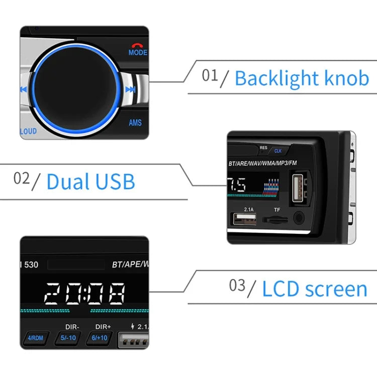 SWM-530 เครื่องชาร์จรถยนต์ 12V แบบ USB คู่ วิทยุ MP3 รองรับ FM และบลูทูธ พร้อมรีโมทคอนโทรล, SWM-530