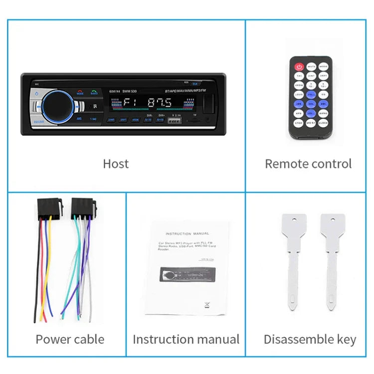 SWM-530 เครื่องชาร์จรถยนต์ 12V แบบ USB คู่ วิทยุ MP3 รองรับ FM และบลูทูธ พร้อมรีโมทคอนโทรล, SWM-530