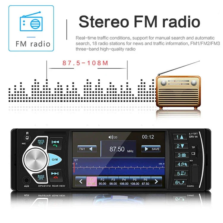 SWM-4022D เครื่องเล่น MP5 วิทยุรถยนต์ 12V หน้าจอ HD 4.1 นิ้ว รองรับ FM บลูทูธ และการ์ด TF พร้อมรีโมทคอนโทรล, SWM-4022D