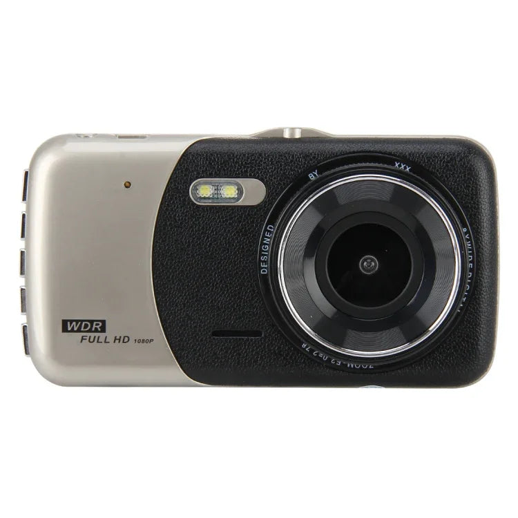 กล้องบันทึกวิดีโอความละเอียดสูงขนาด 4 นิ้ว พร้อมกล้องแยก F2.0 ความละเอียด 12MP มุมกว้าง 170 องศา / บันทึกภาพวนซ้ำมุมหลัง / บันทึกด้วยเซ็นเซอร์ G / WDR Full HD / กล้องหน้าความละเอียด 1080P / กล้องหลังความละเอียด 720P / รองรับการ์ด TF ขนาด 32G, ขนาด 4 นิ้ว