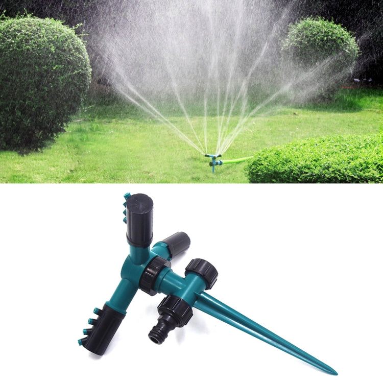 Automatic 360 Rotating Adjustable Garden Water Sprinklers Lawn Irrigation System with 3 Arm Sprayers and Spike Base, 360 Rotating Water Sprinkler (Blue), 360 Rotating Water Sprinkler (Green)