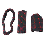 3 PCS Car Hand Brake Cover Shift Knob Gear Stick Cushion Sets Rear View Mirror Sets Cover Car Accessory Interior Decoration Pad, 3 PCS Red, 3 PCS White